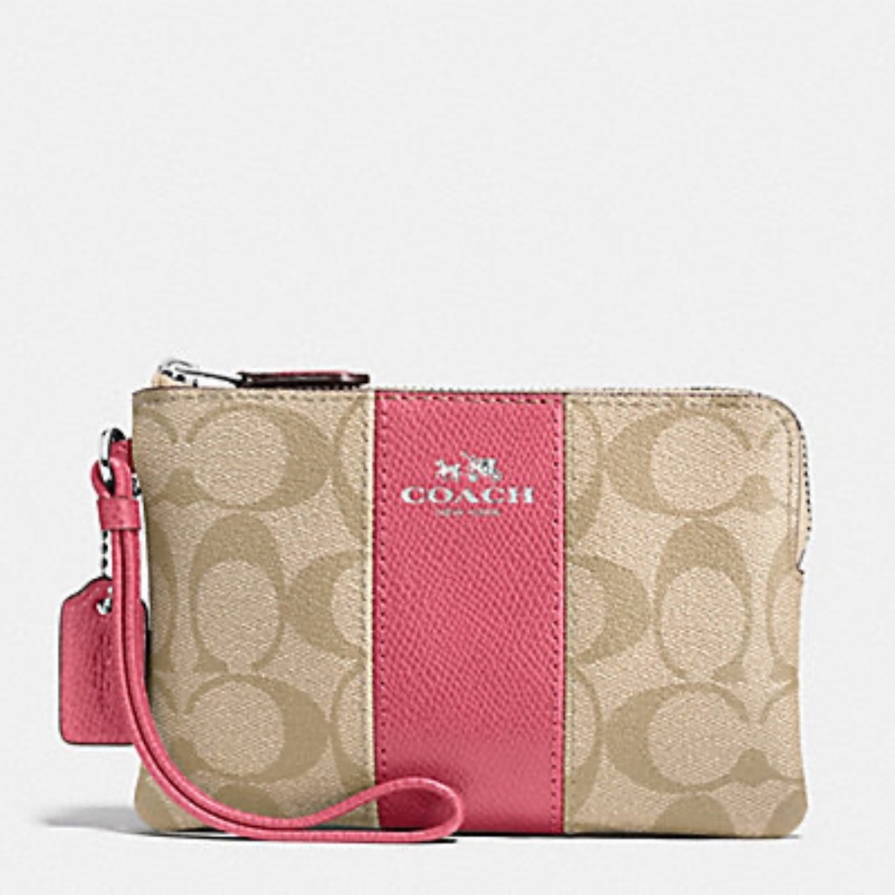Coach, Zip-top Wrislet in Signature Coated Canvas with Leather Stripe